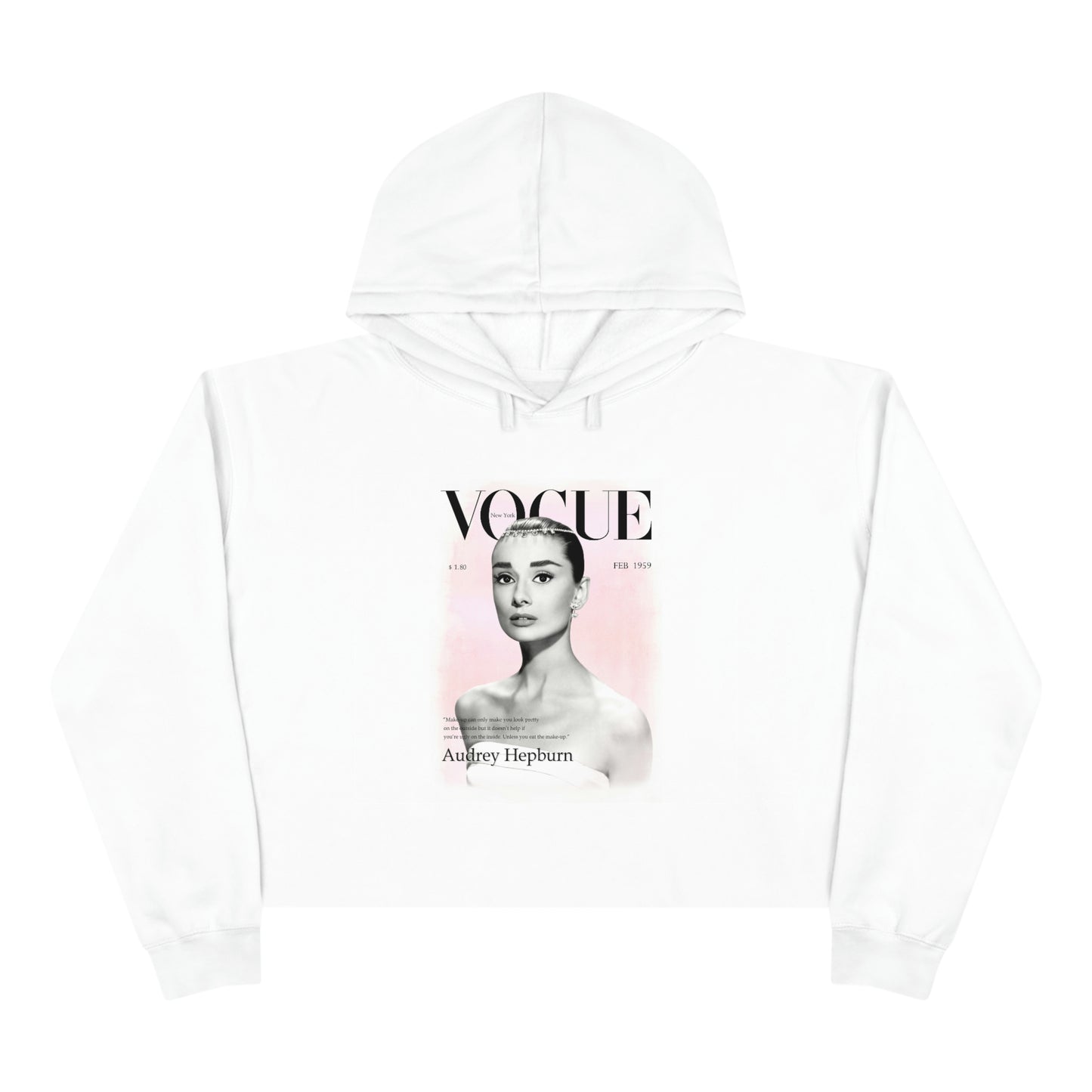 Audrey Hepburn VOGUE Magazine Cover Crop Hoodie, Crop Sweatshirt, Cropped Pullover, Crop Fleece, Crop Top - Audrey Hepburn