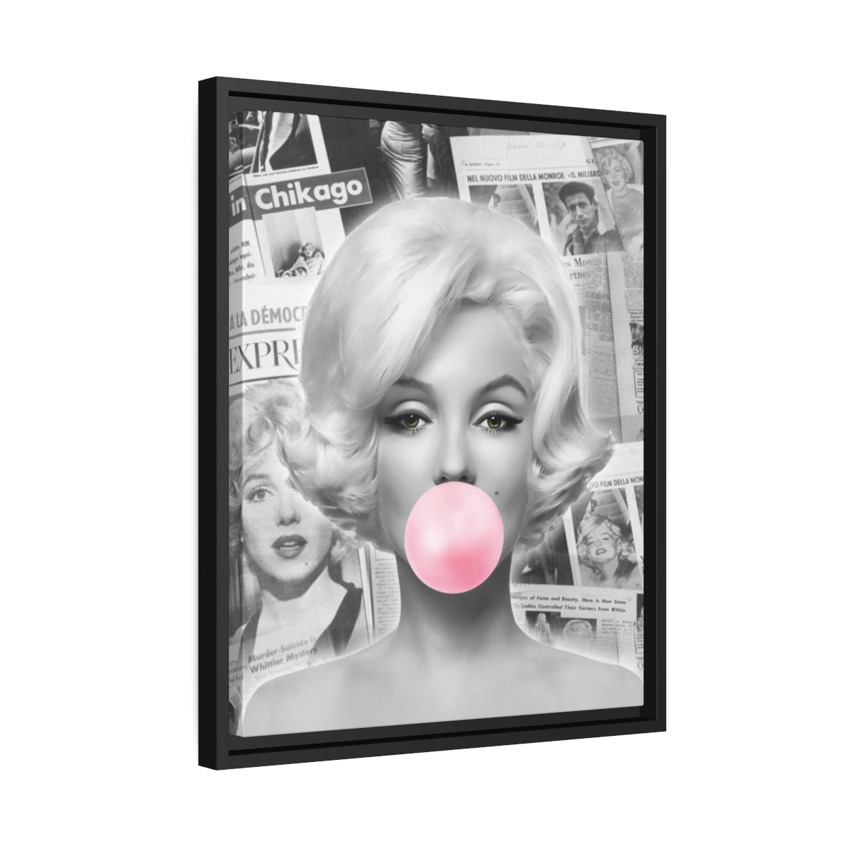 Marilyn Monroe Wall Canvas, Matte Canvas, Black Frame - International News Marilyn Bubblegum