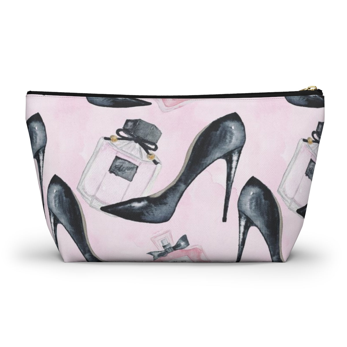 Pink Fashion Pouch w T-bottom, Accessory Pouch - Stilettos and Perfume