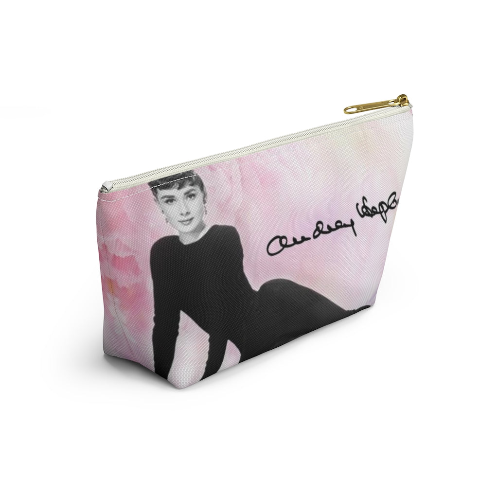 Audrey Hepburn Signature Cosmetic Pouch w T-bottom, Accessory Pouch, Pink