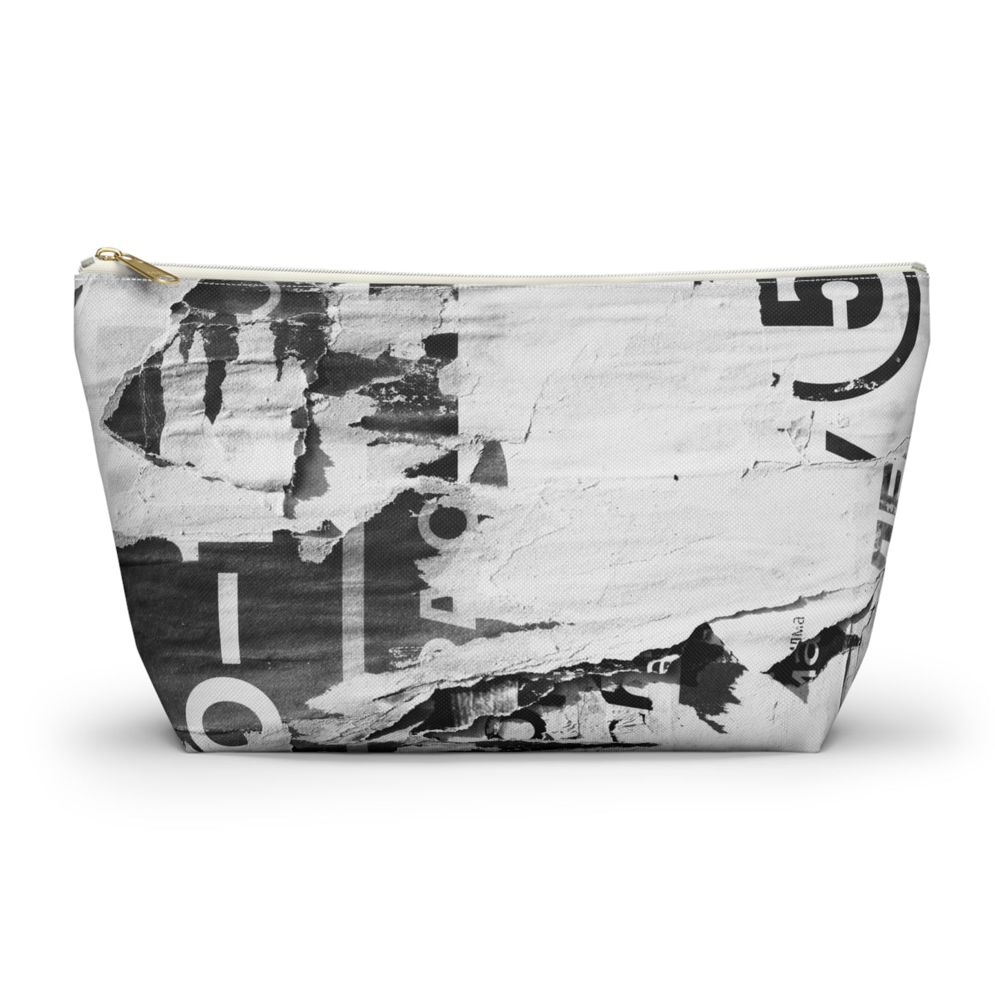 Urban Street Art Cosmetic Pouch w T-bottom, Accessory Pouch - Torn Poster Street Art Makeup Bag - Black and White Five Bag 22