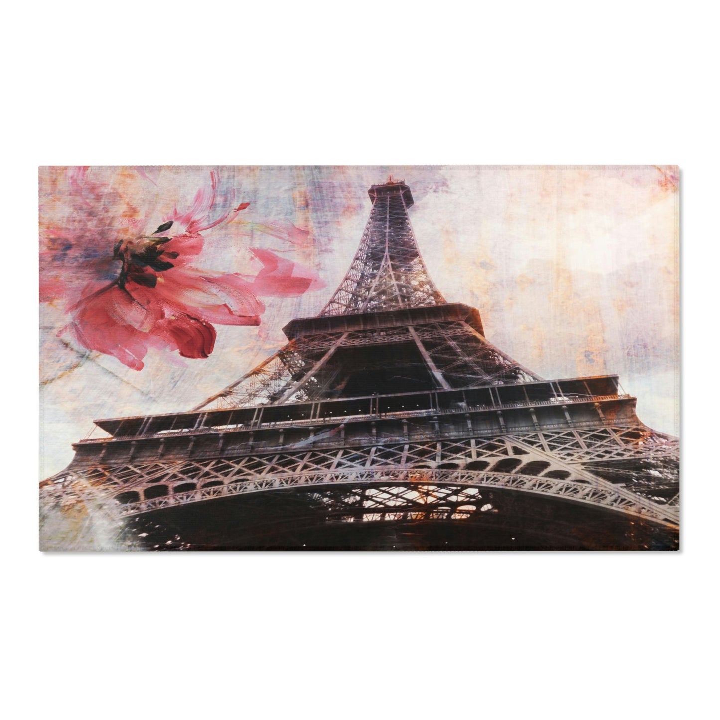 Eiffel Tower Area Rug - Abstract Paris Red Flower Floor Mat - Custom Designer Area Rug