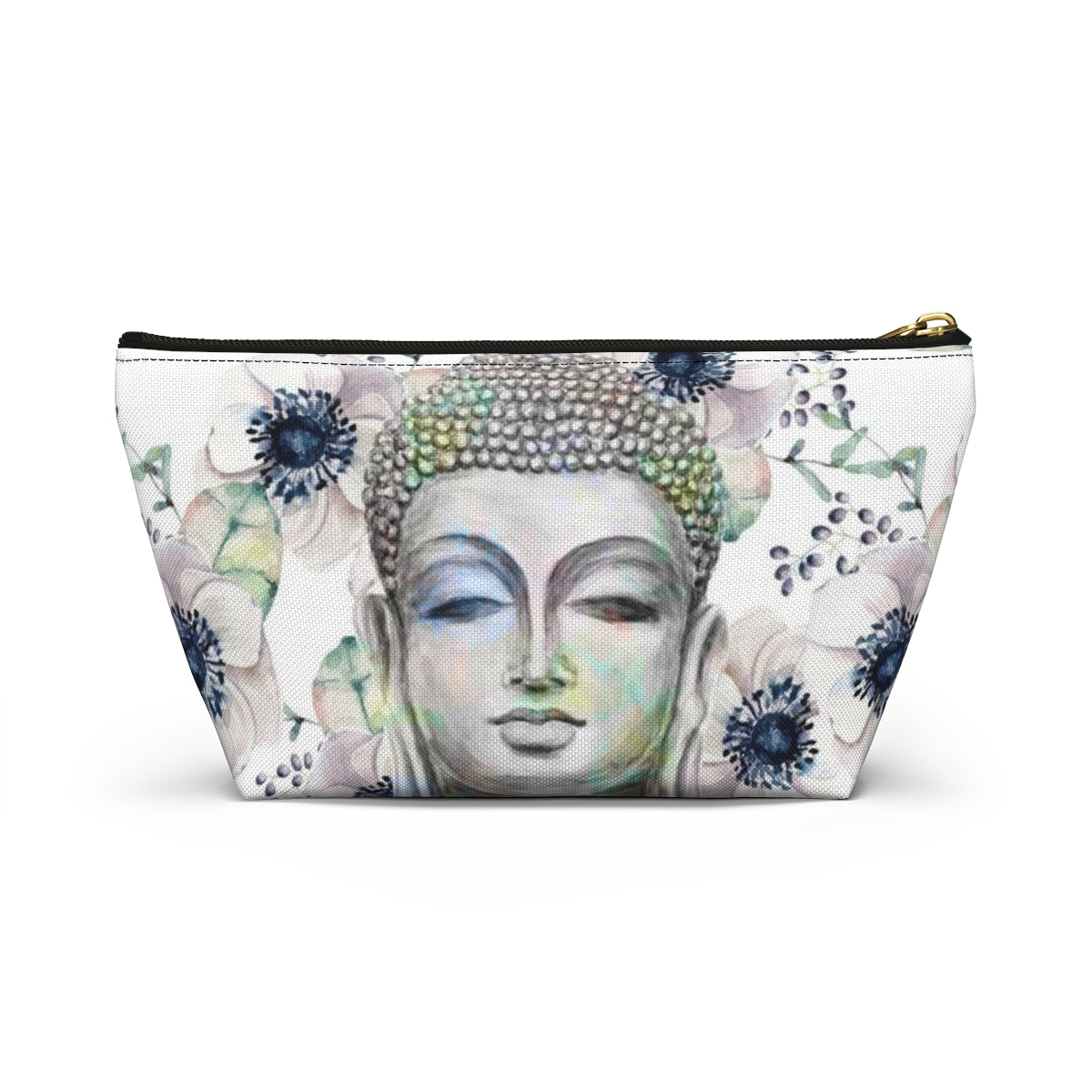 Buddha Cosmetic Pouch w T-bottom, Accessory Pouch - Buddha Flower