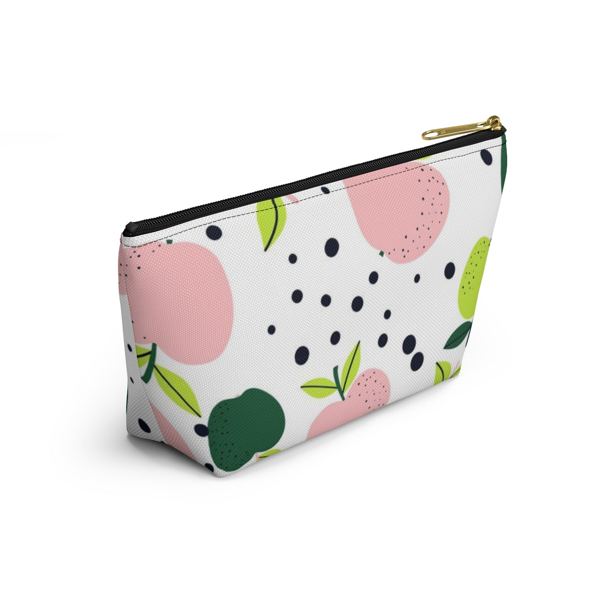 Teacher Life Cosmetic Pouch w T-bottom, Accessory Pouch, Pink and Green Apple Dot