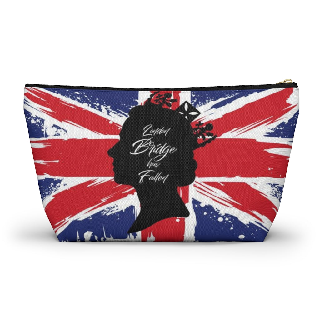 London Bridge has Fallen Cosmetic Pouch w T-bottom, Accessory Pouch, British Flag Queen Elizabeth