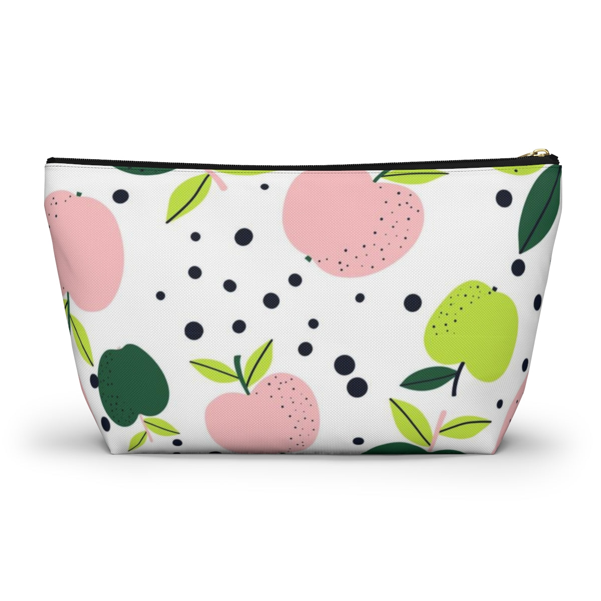 Teacher Life Cosmetic Pouch w T-bottom, Accessory Pouch, Pink and Green Apple Dot