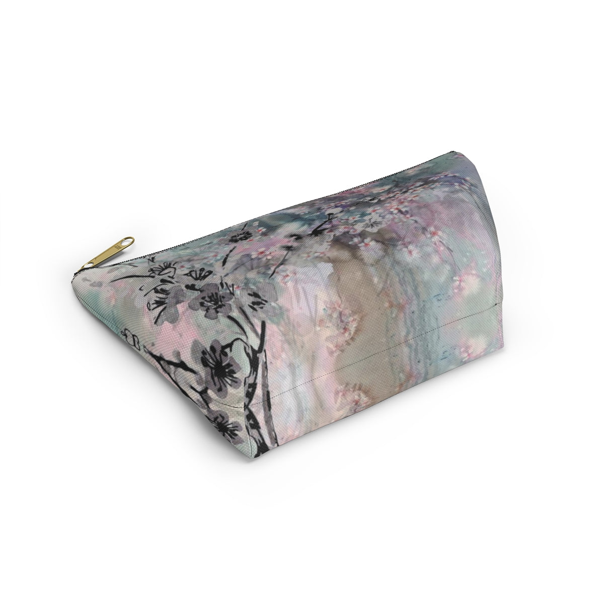 Sakura Cosmetic Pouch w T-bottom, Accessory Pouch - Watercolor Cherry Blossom