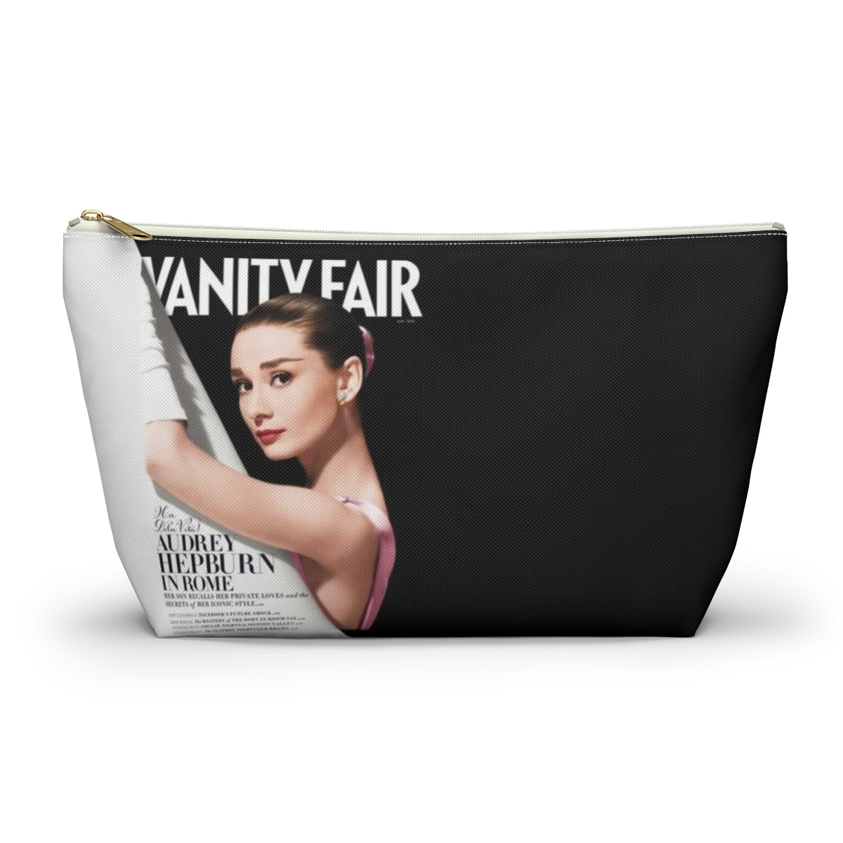 Personalized Audrey Hepburn Cosmetic Pouch w T-bottom, Accessory Pouch - Audrey Hepburn Vanity Fair Color Block Bag