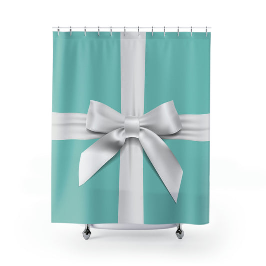 Personalized Little Blue Box Shower Curtain - Your Name & Co. - Breakfast at Tiffany Inspired Bath Curtain