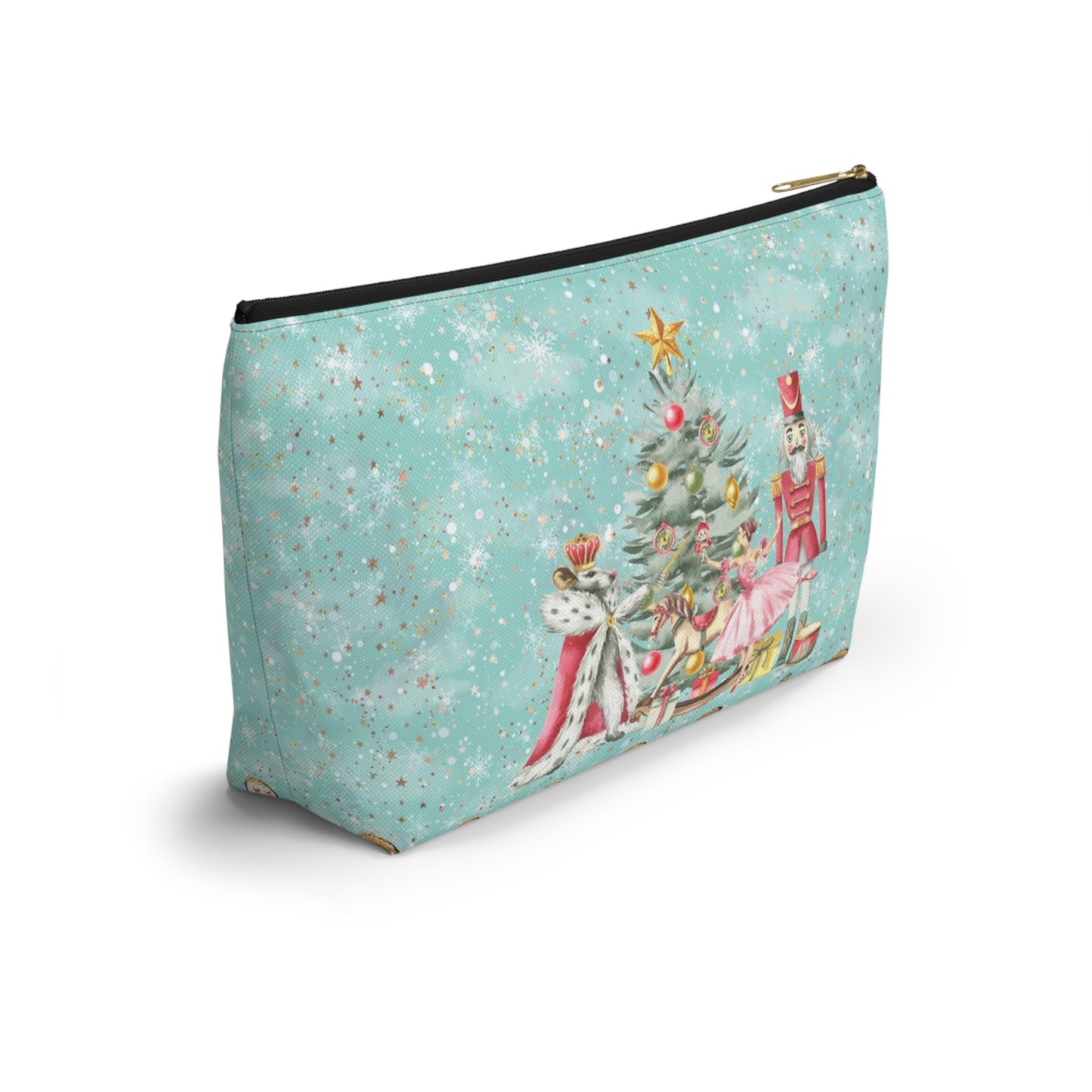 Nutcracker Gingerbread Cosmetic Pouch w T-bottom, Accessory Pouch - Blue Green Snowflake Nutcracker Ballet Makeup Bag