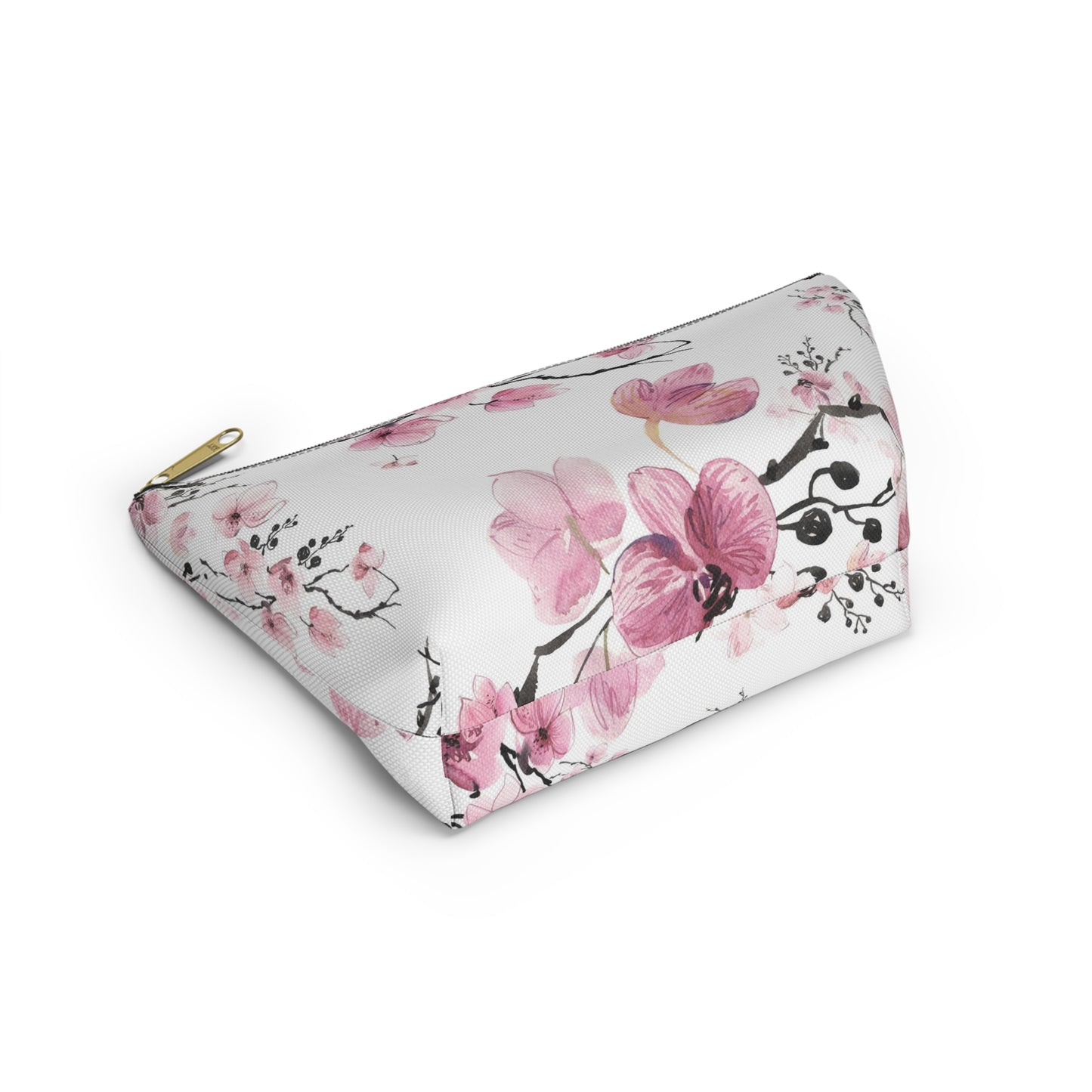 Sakura Cosmetic Pouch w T-bottom, Accessory Pouch - Pink Watercolor Cherry Blossom Makeup Bag