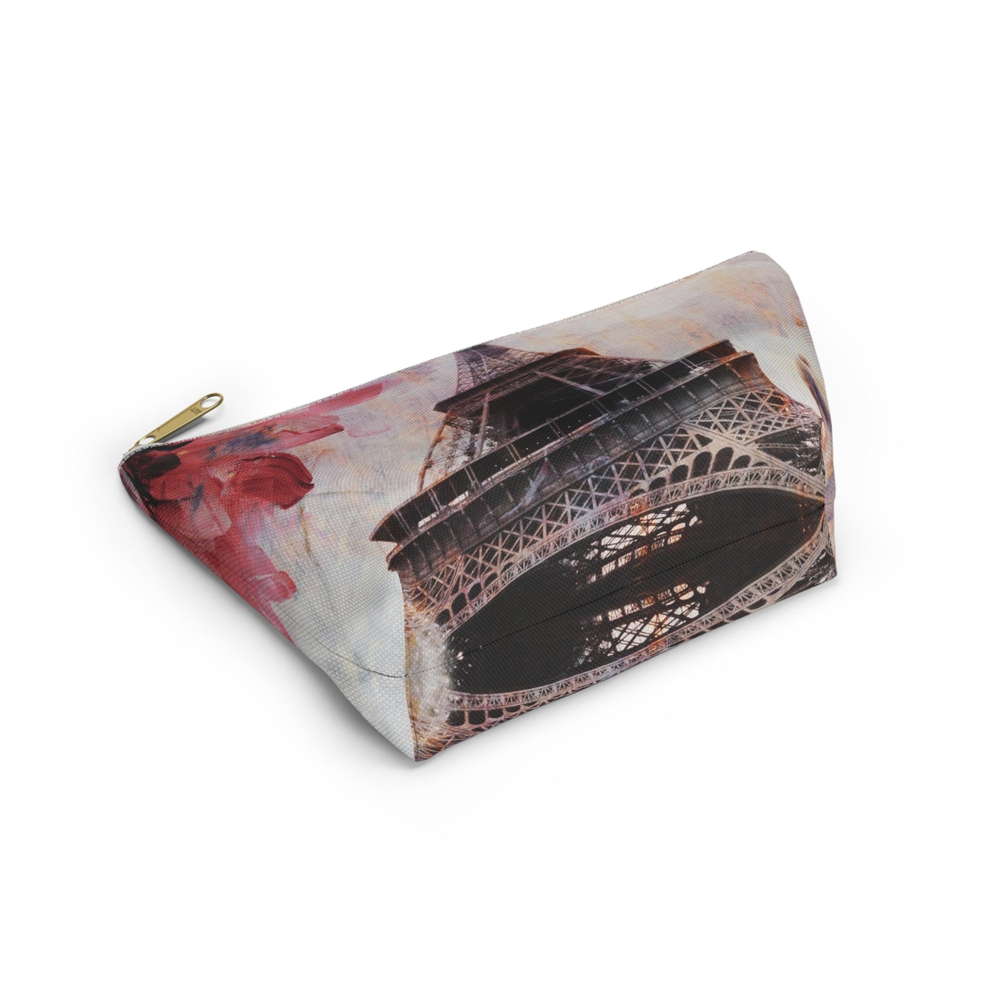 Eiffel Tower Cosmetic Pouch w T-bottom, Accessory Pouch - Paris Abstract Flower