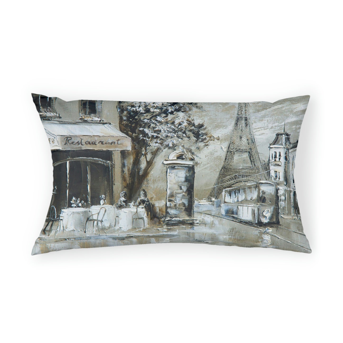 Cafe in Paris Pillow Shams - Eiffel Tower Painting Pillow Shams - Standard or King Pillow Size - Abstract Sepia Painting Bed Pillow Shams