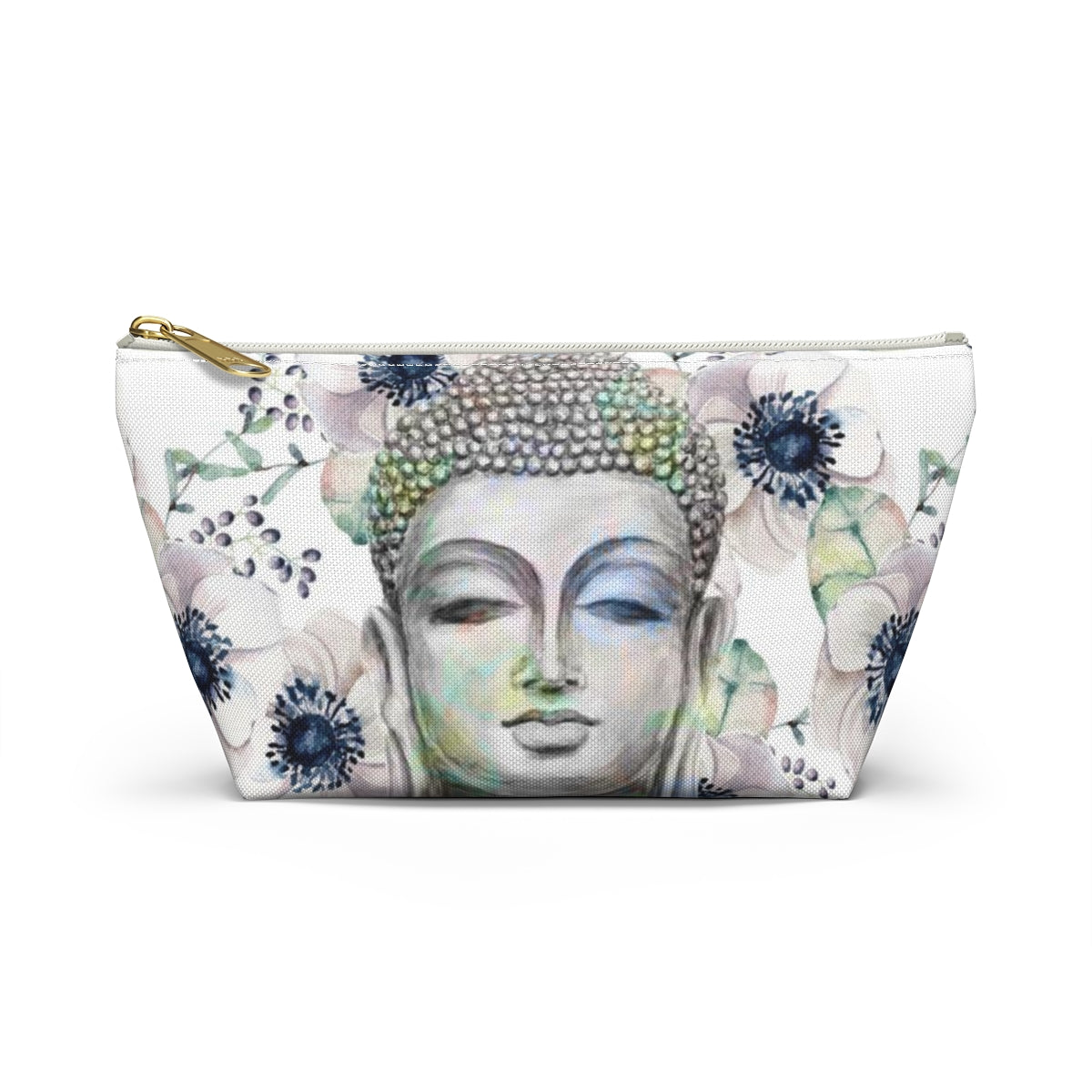 Buddha Cosmetic Pouch w T-bottom, Accessory Pouch - Buddha Flower