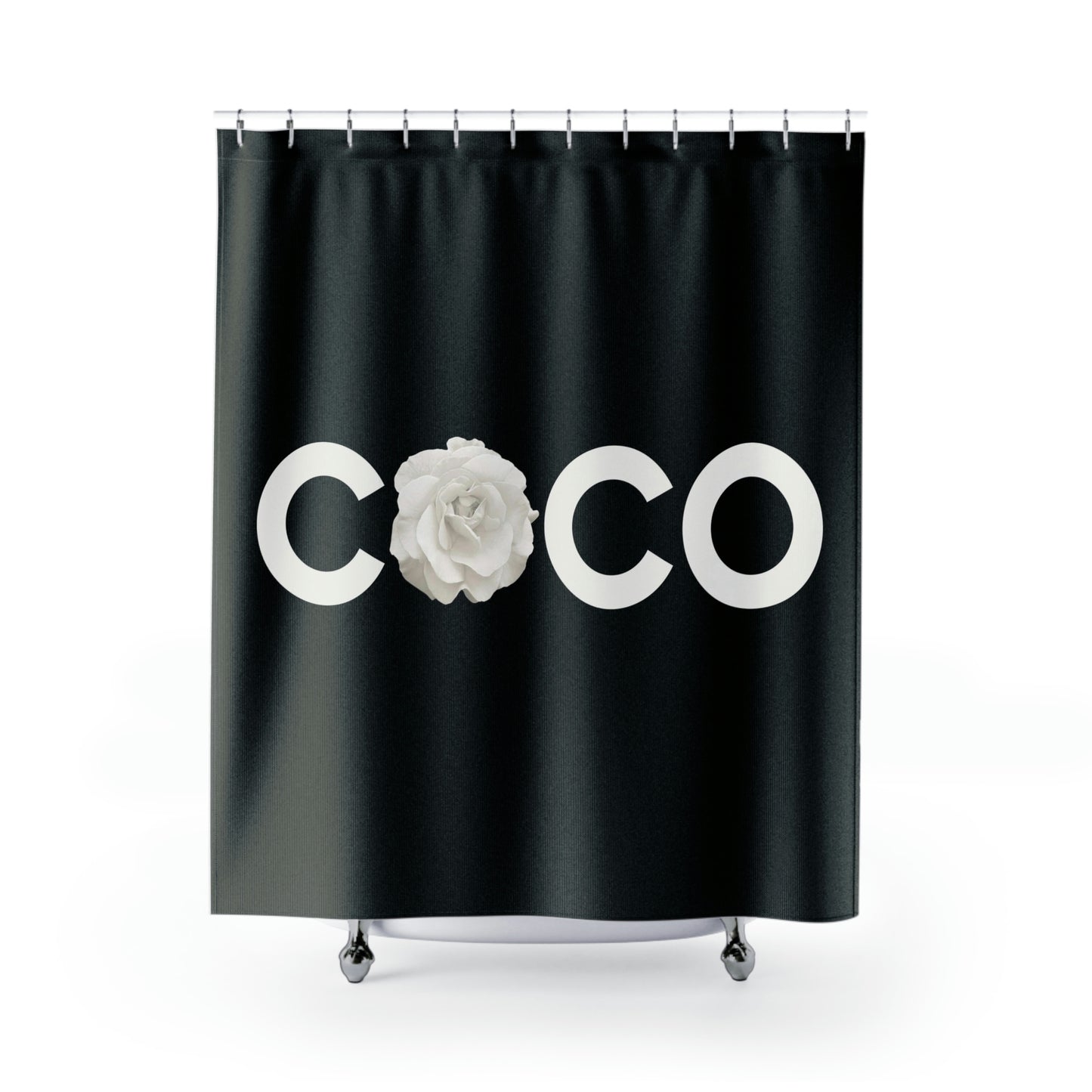 Black COCO Rose Shower Curtain - Fashion Shower Curtain - Cream and Black Rose Bathroom Curtain