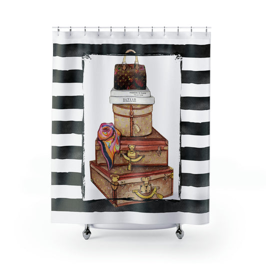 Travel Case and Fashion Stack Shower Curtain - Designer Shower Curtain - Fashion Bathroom Curtain