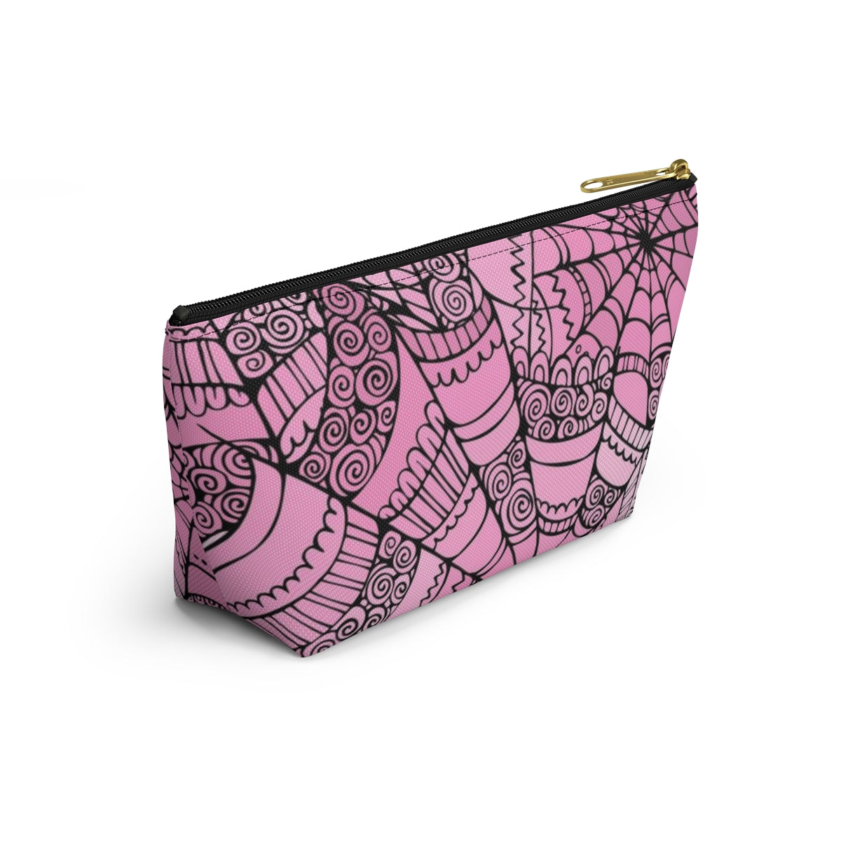 Curly Spiderweb Cosmetic Pouch w T-bottom, Accessory Pouch - Pink Bubblegum Goth Spider Web