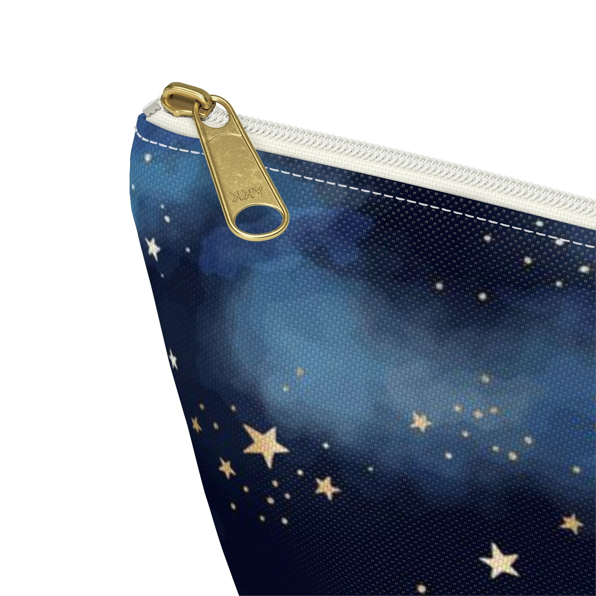 Personalized Starry Night Cosmetic Pouch w T-bottom, Accessory Pouch - Midnight Blue Clouds Gold Stars