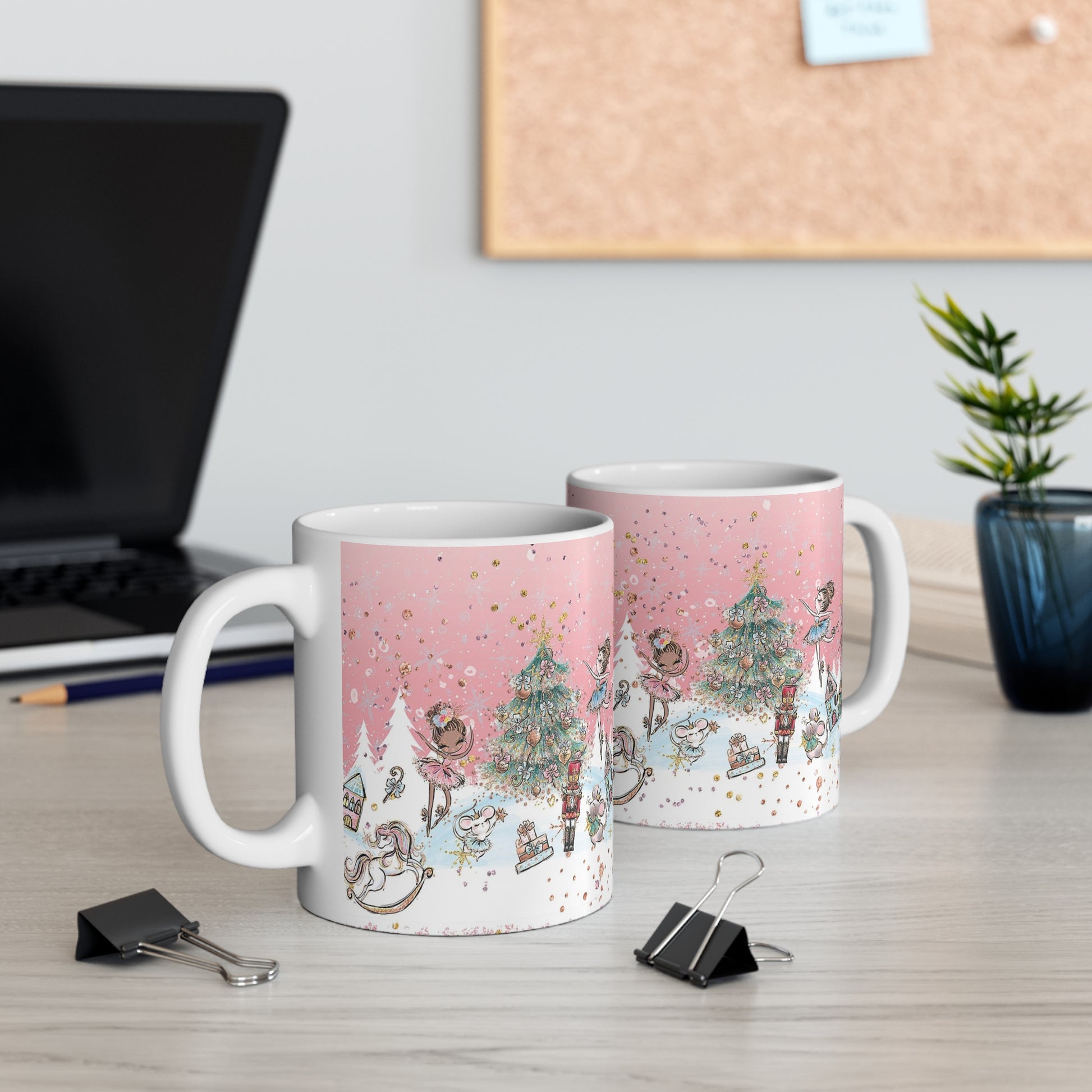 Pink Flower Nutcracker Aesthetic Mug, Purple Christmas Mug, Trendy