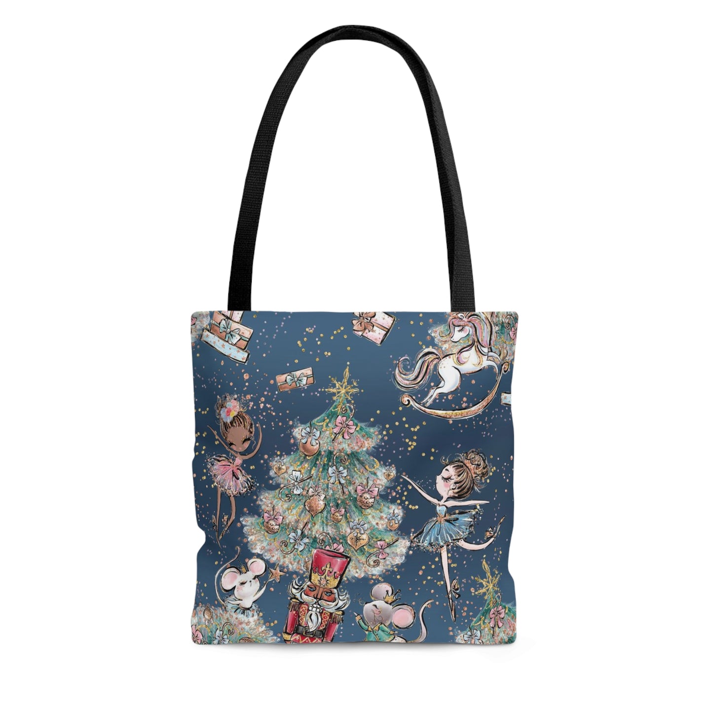 Nutcracker Ballet Canvas Tote Bag, Basic Square Tote - Blue Ballerina Nutcracker Tote