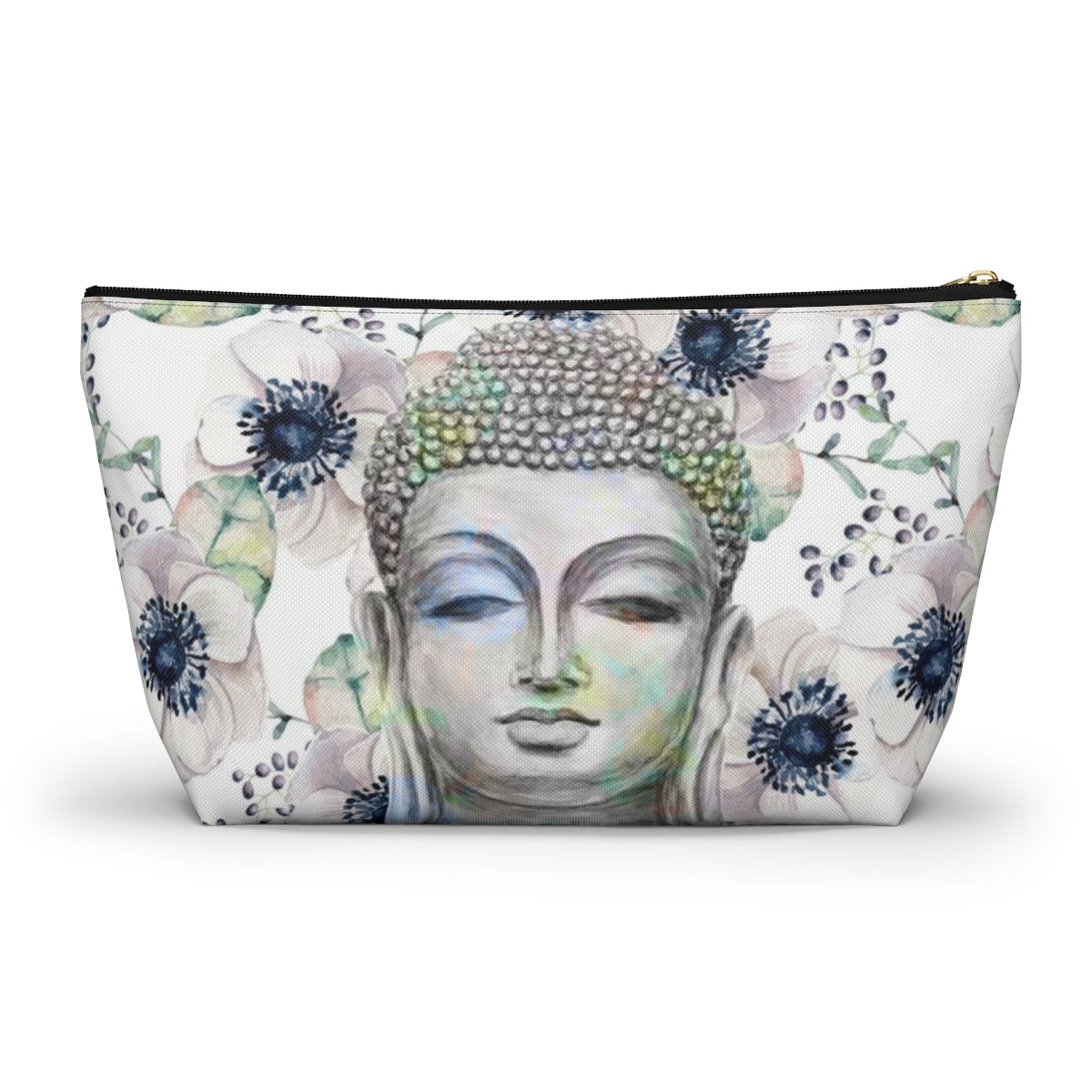 Buddha Cosmetic Pouch w T-bottom, Accessory Pouch - Buddha Flower