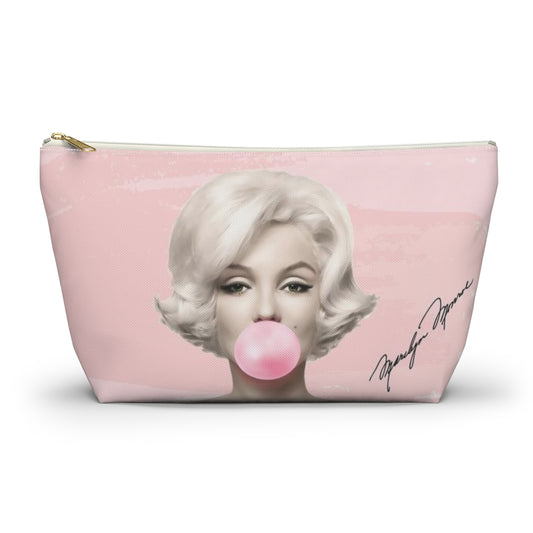 Marilyn Monroe Cosmetic Pouch w T-bottom, Accessory Pouch, Pink Signature