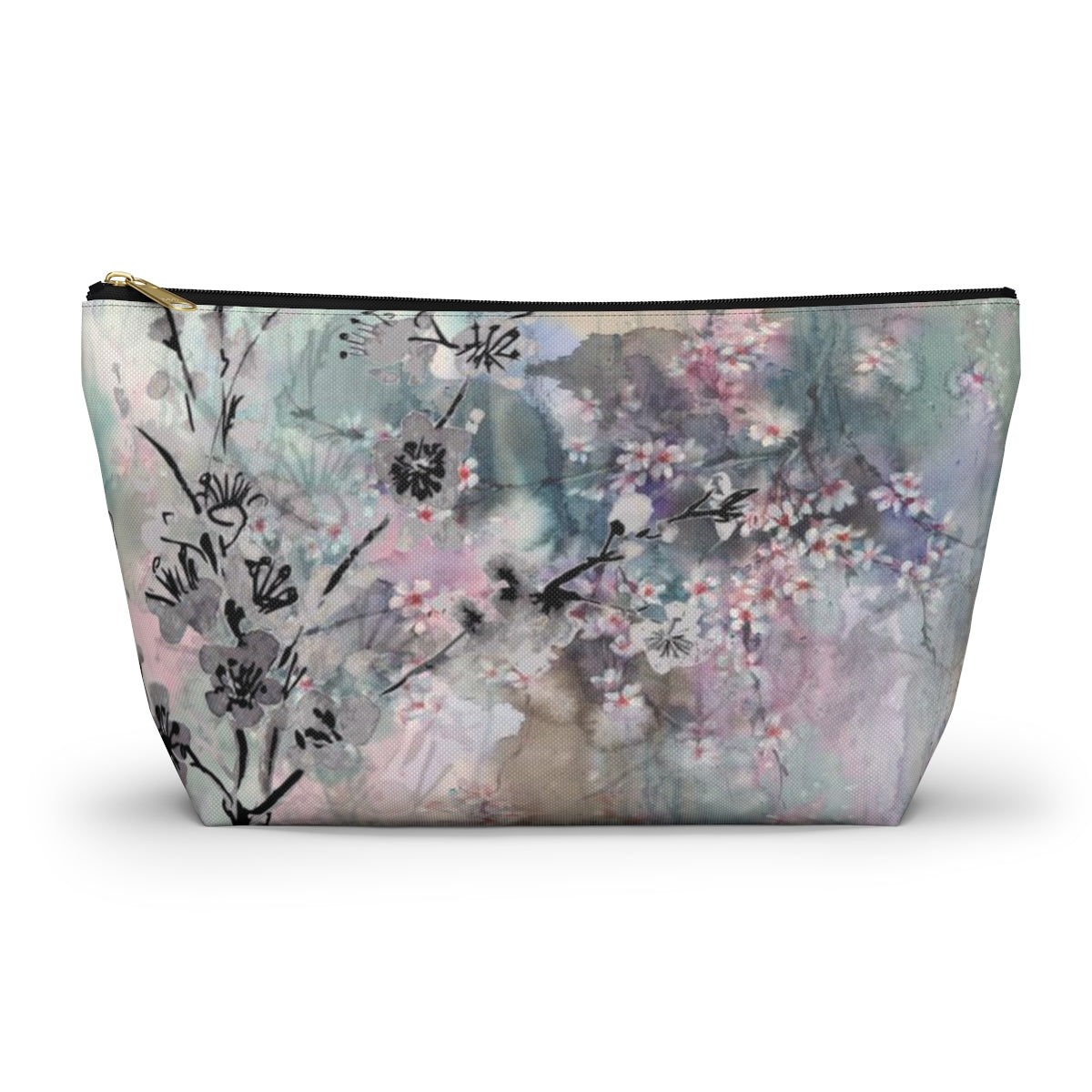 Sakura Cosmetic Pouch w T-bottom, Accessory Pouch - Watercolor Cherry Blossom