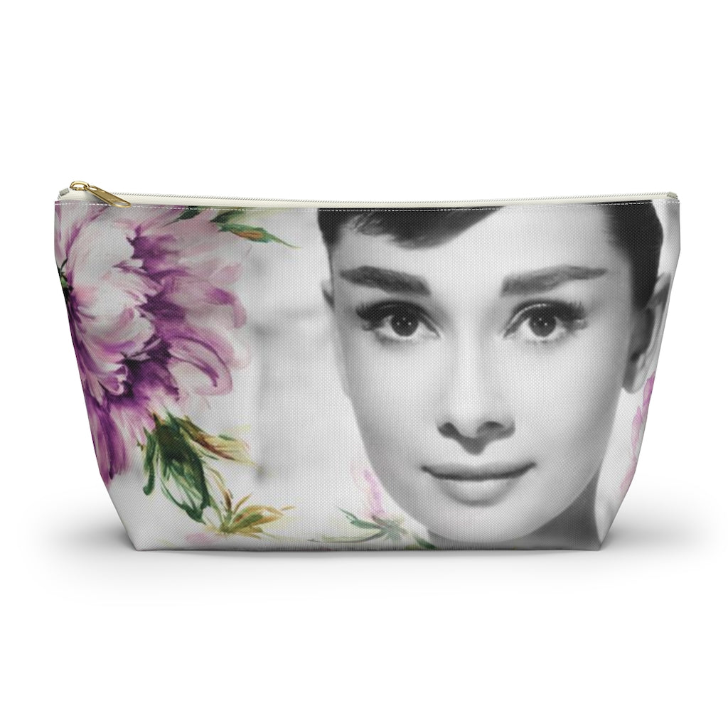 Audrey Flower Cosmetic Pouch w T-bottom, Accessory Pouch, Purple