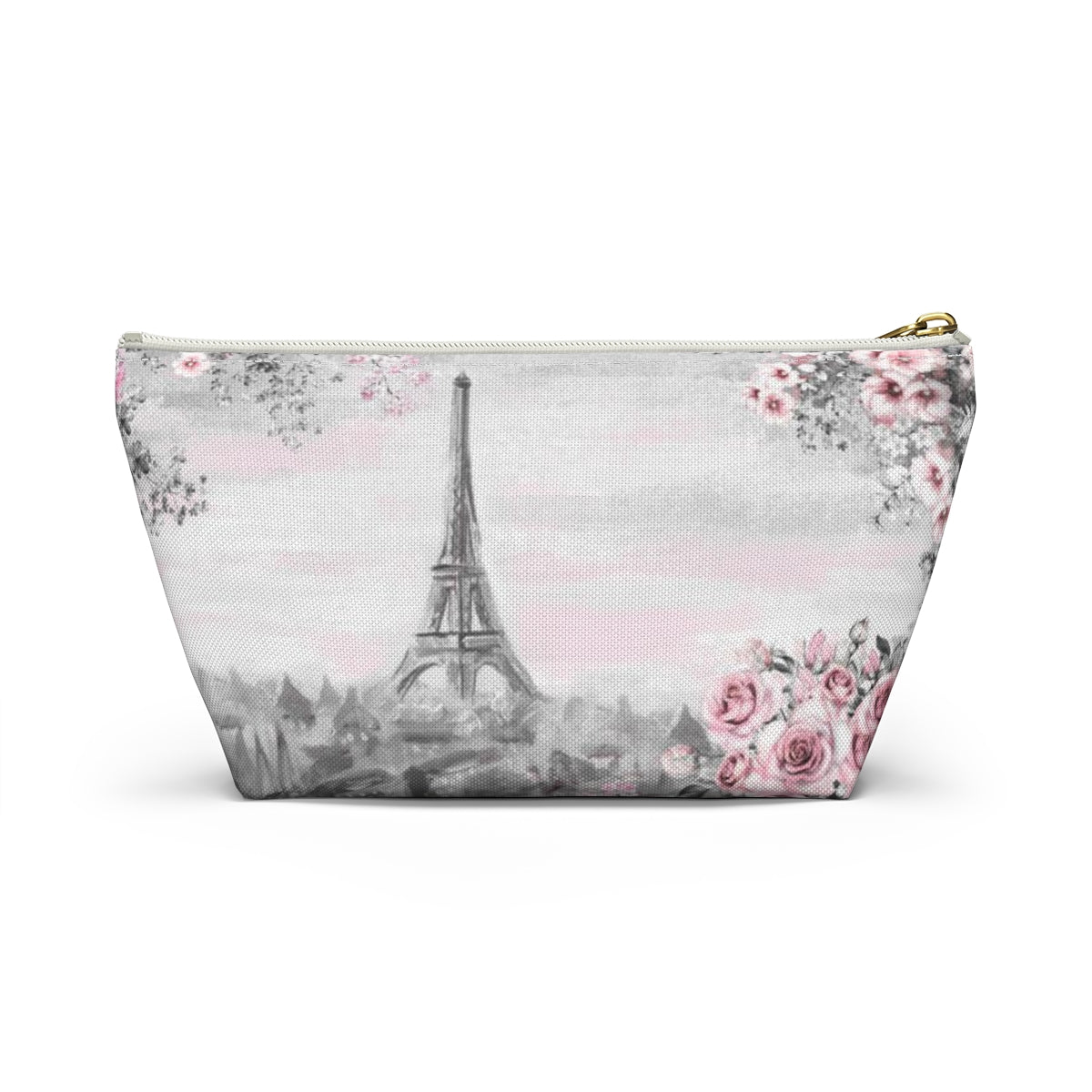 Eiffel Tower Cosmetic Pouch w T-bottom, Accessory Pouch, Pink Paris Rose