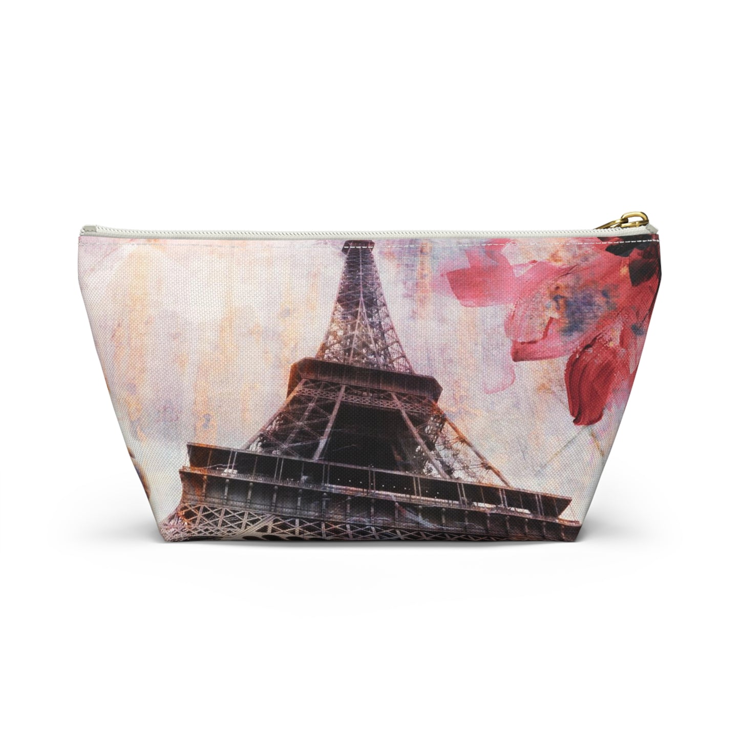 Eiffel Tower Cosmetic Pouch w T-bottom, Accessory Pouch - Paris Abstract Flower