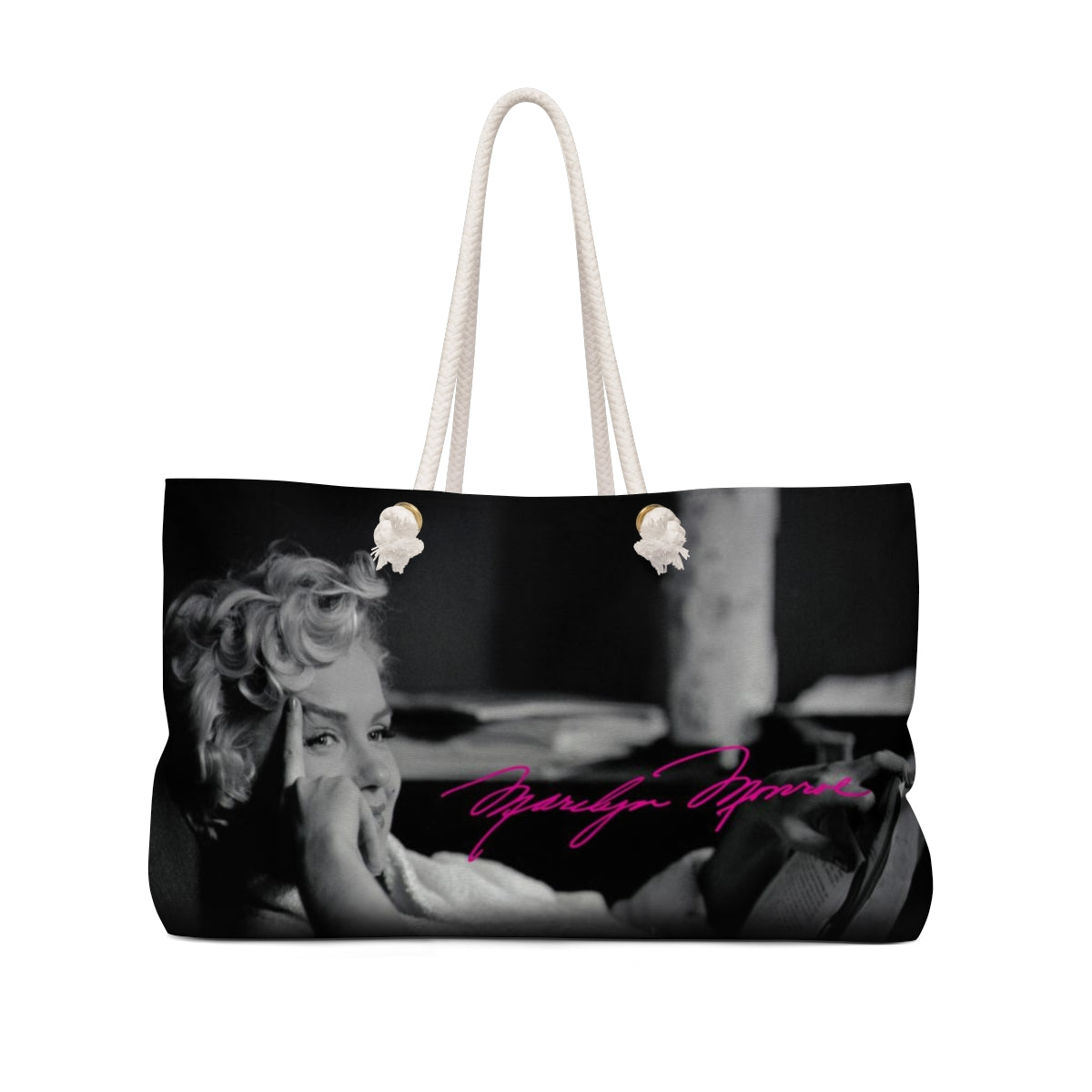 Marilyn Monroe Tote Bag - Weekender Bag, Black and White, Hot Pink Signature