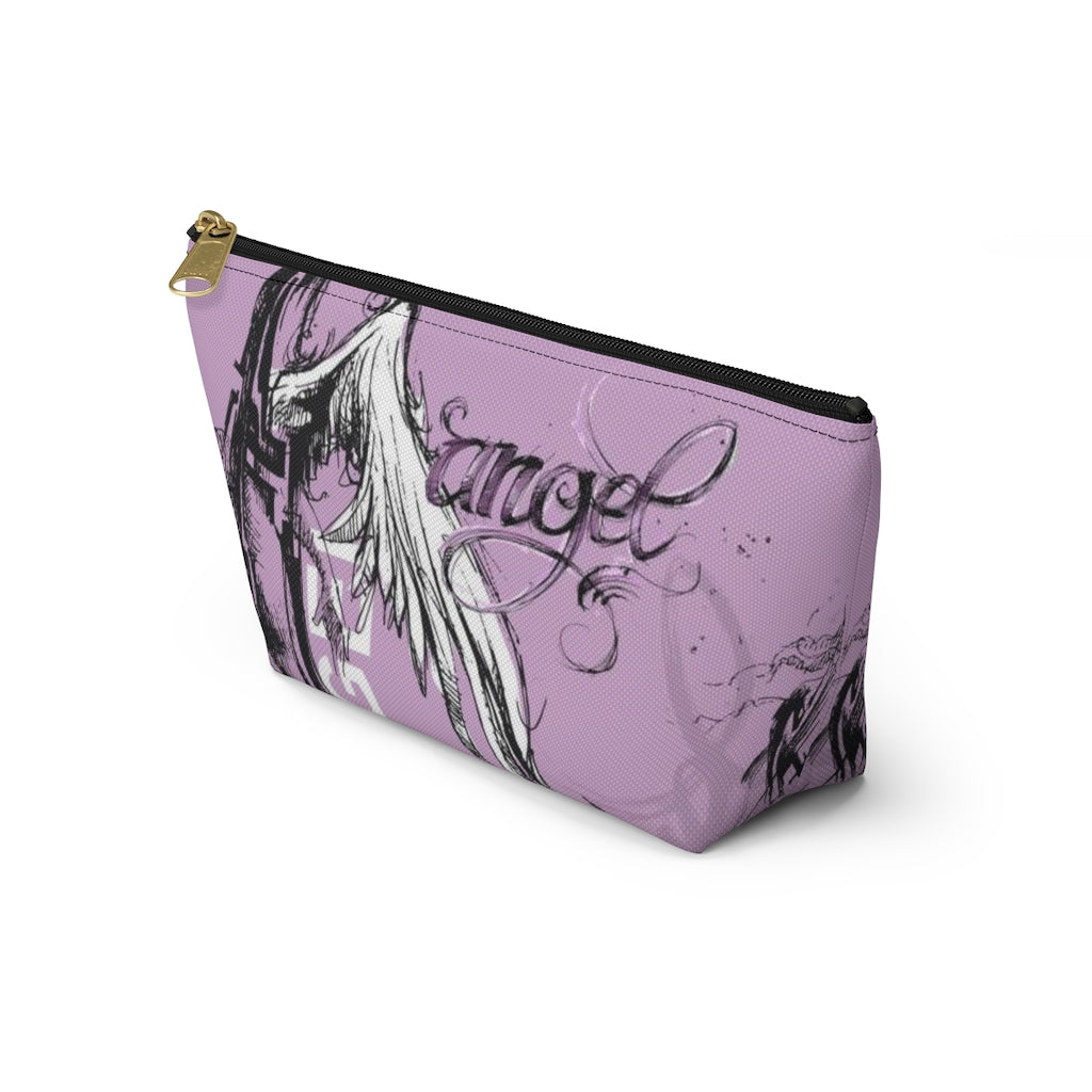 Angel Wing Cosmetic Pouch w T-bottom, Accessory Pouch, Purple