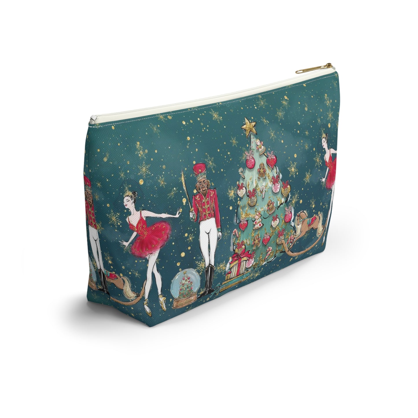 Nutcracker Ballet Cosmetic Pouch w T-bottom, Accessory Pouch - Emerald Green Nutcracker Ballet Makeup Bag