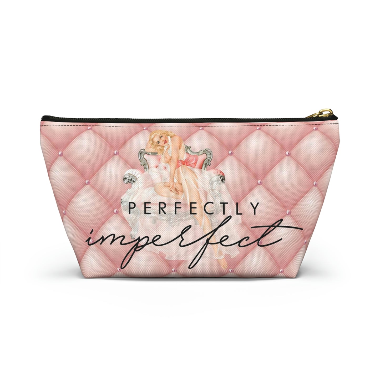 Pinup Girl Cosmetic Pouch w T-bottom, Accessory Pouch - Perfectly Imperfect Pink Peach