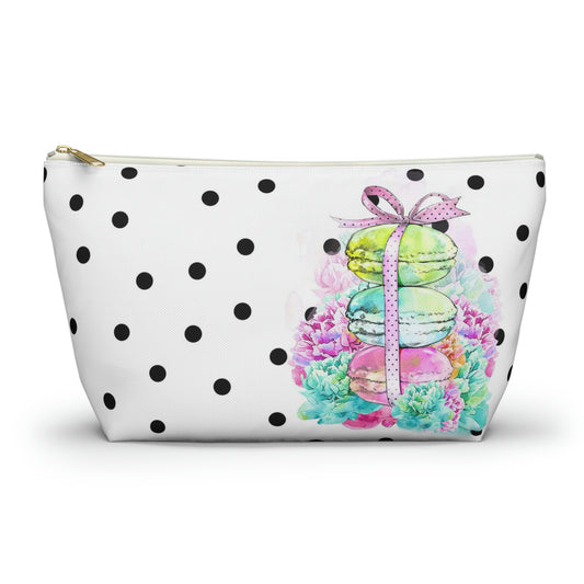 Personalized Macarons Cosmetic Pouch w T-bottom, Accessory Pouch, Macaron Polka Dot