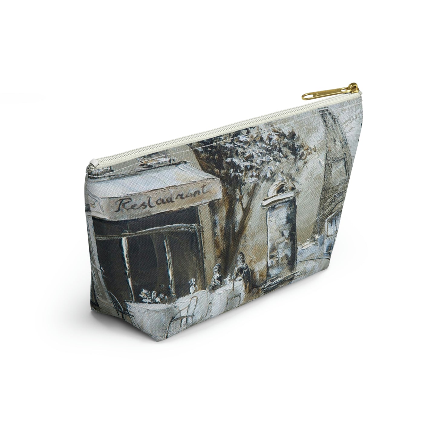 Eiffel Tower Cosmetic Pouch w T-bottom, Accessory Pouch - Cafe in Paris