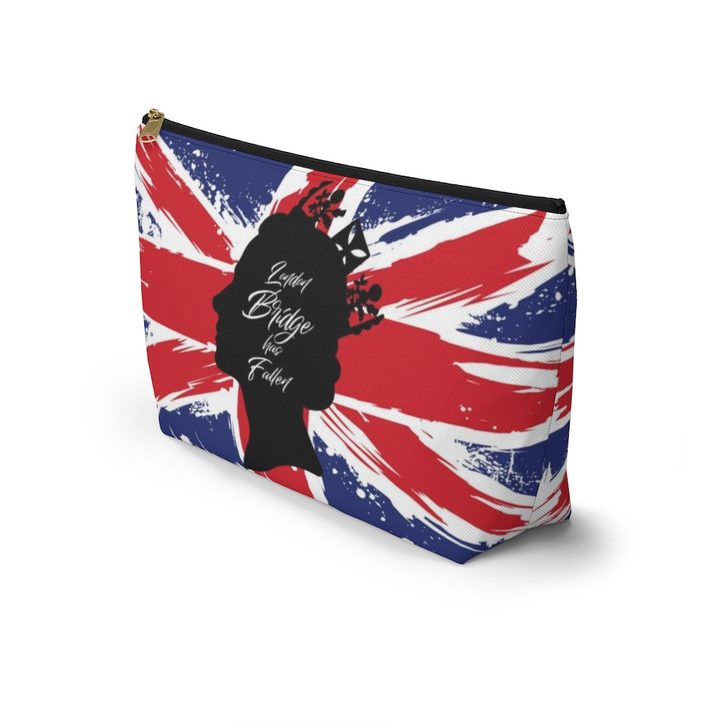 London Bridge has Fallen Cosmetic Pouch w T-bottom, Accessory Pouch, British Flag Queen Elizabeth