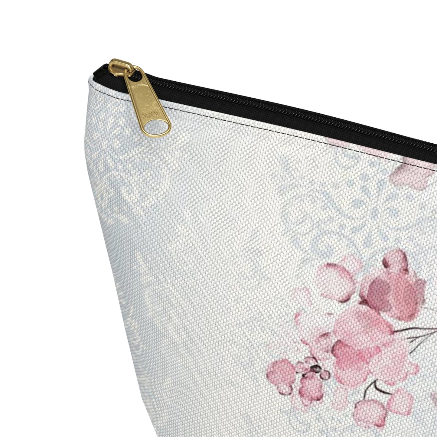 Personalized Pink Flower Damask - Cosmetic Pouch w T-bottom, Accessory Pouch