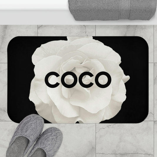 Personalized COCO Rose Bath Mat - Fashion Floor Mat - Designer COCO Cream Rose Bathroom Shower Mat