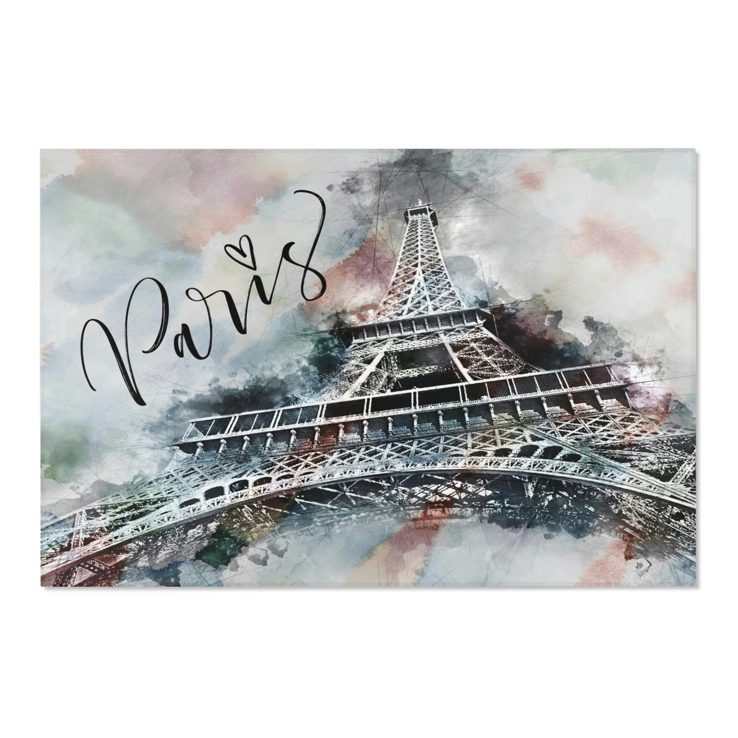 Eiffel Tower Area Rug - Distressed Earth-tone Paris Heart Floor Mat - Custom Designer Area Rug