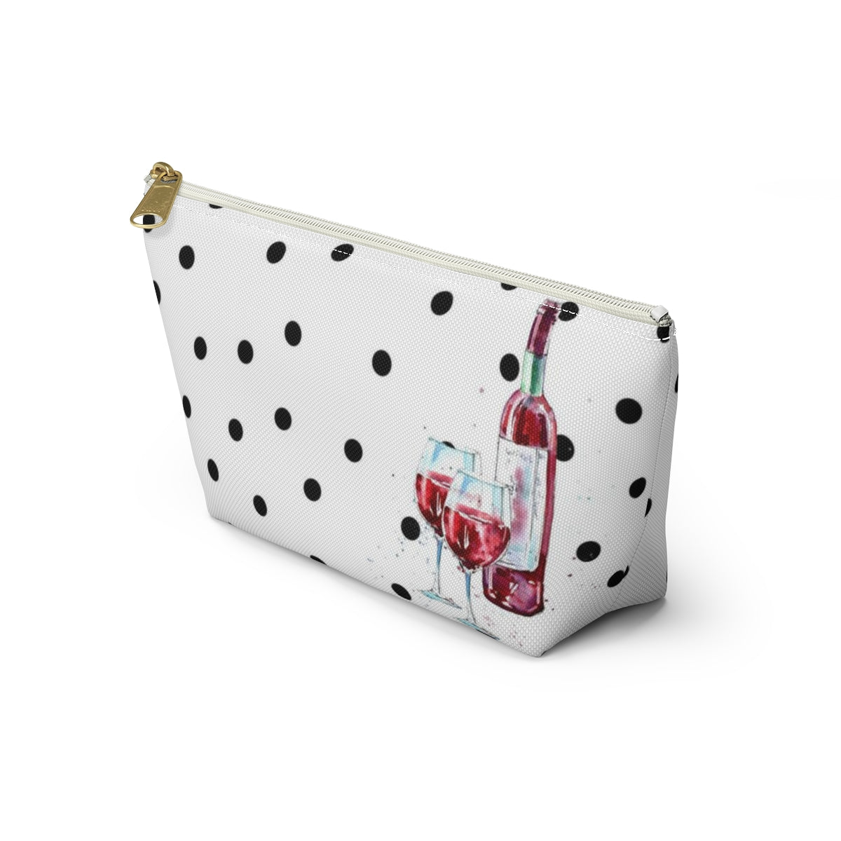 Personalized Wine Cosmetic Pouch w T-bottom, Accessory Pouch, Red Wine for Two Polka Dot