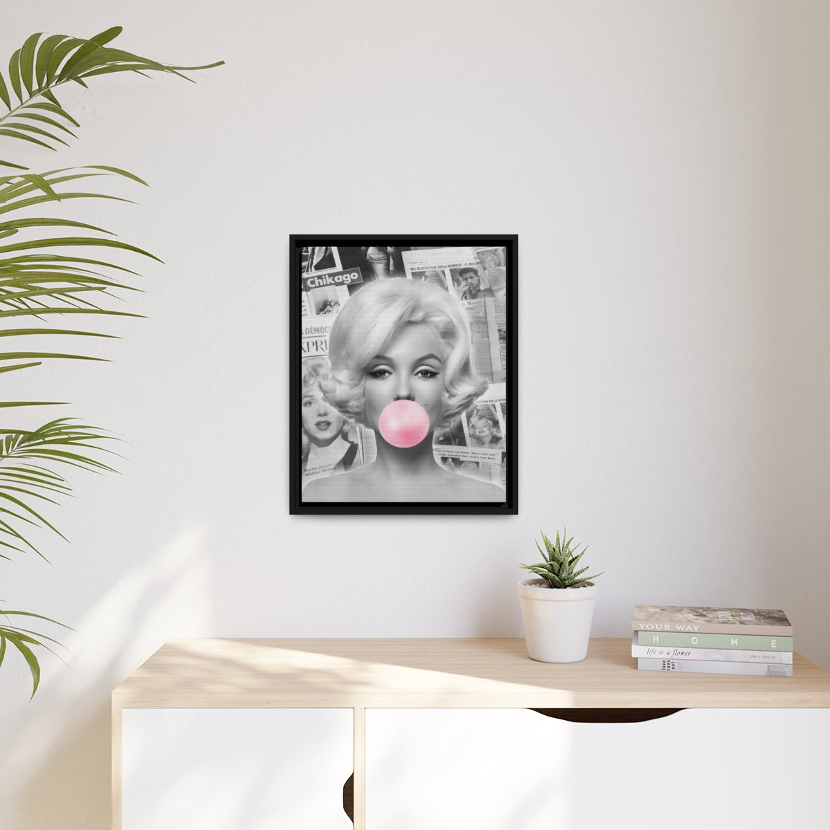 Marilyn Monroe Wall Canvas, Matte Canvas, Black Frame - International News Marilyn Bubblegum