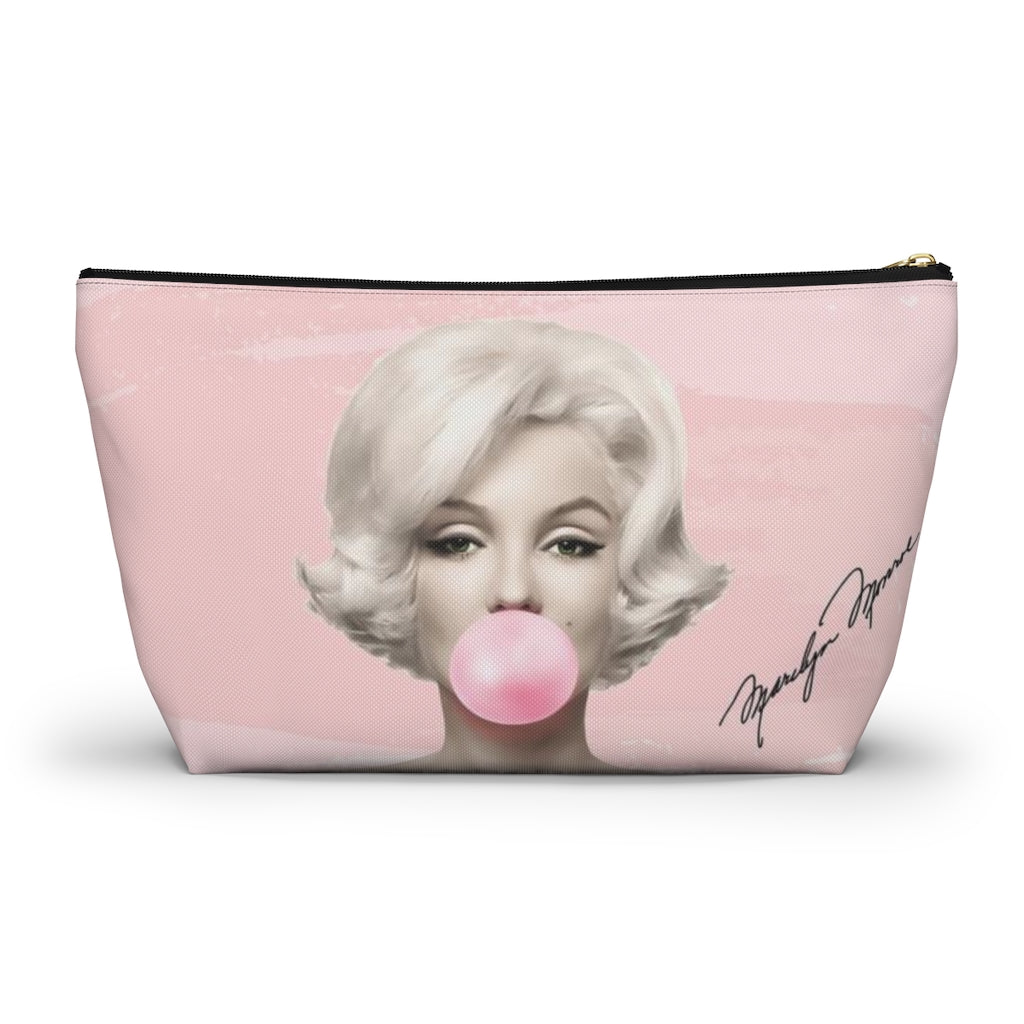 Marilyn Monroe Cosmetic Pouch w T-bottom, Accessory Pouch, Pink Signature