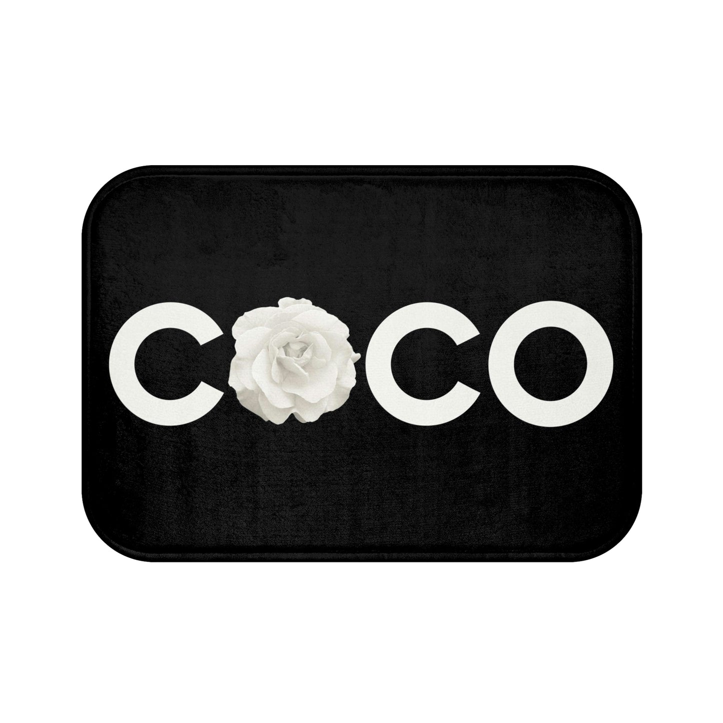 Black COCO Rose Bath Mat - Fashion Floor Mat - Black and Cream Rose Bathroom Shower Mat