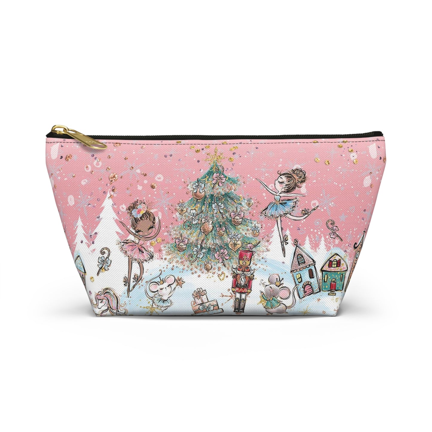 Nutcracker Cosmetic Pouch w T-bottom, Accessory Pouch - Pink Nutcracker Ballet Makeup Bag