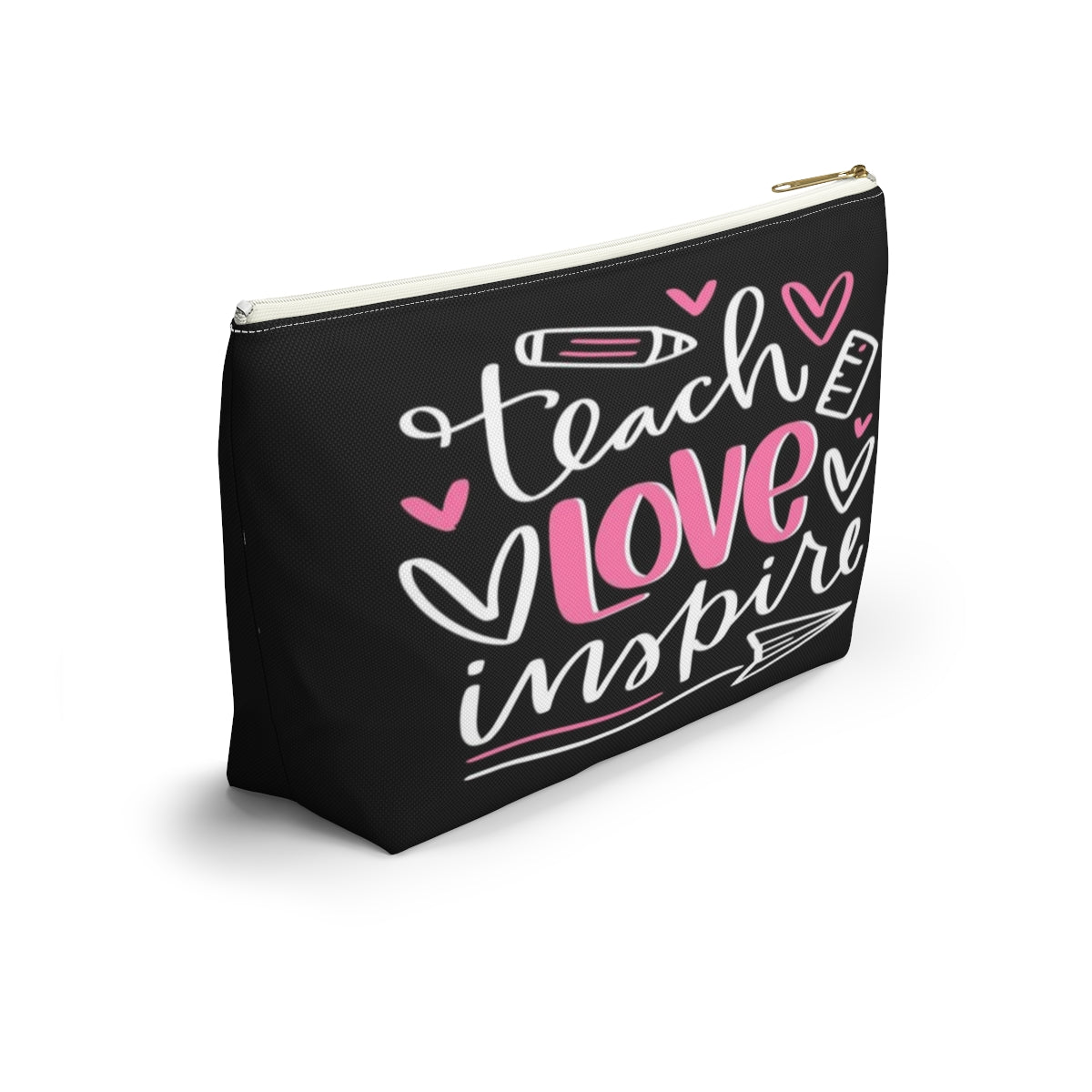 Teach Love Inspire Cosmetic Pouch w T-bottom, Accessory Pouch, Pink