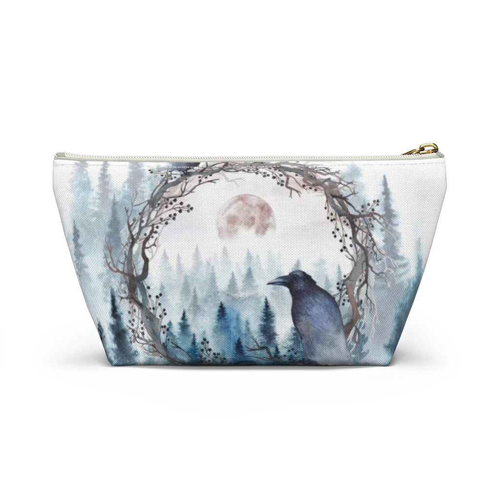 Edgar Allan Poe Cosmetic Pouch w T-bottom, Accessory Pouch, Raven Forrest Moon