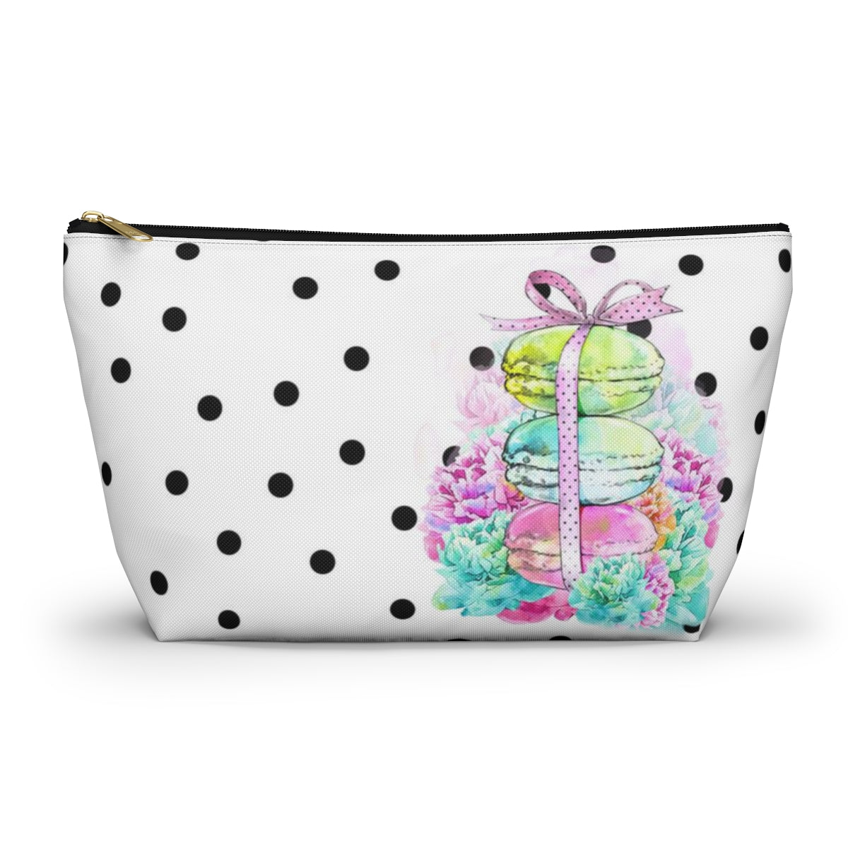 Personalized Macarons Cosmetic Pouch w T-bottom, Accessory Pouch, Macaron Polka Dot