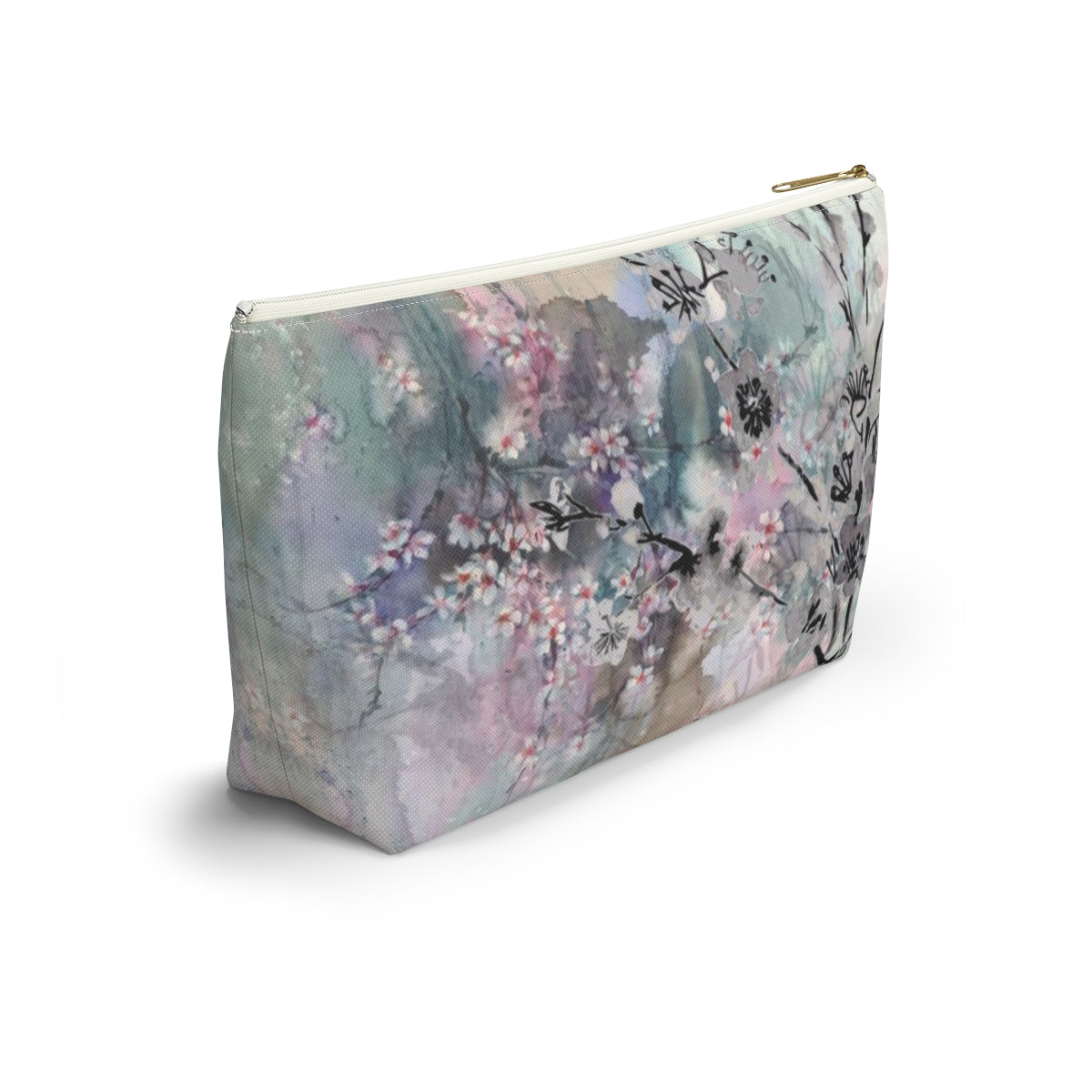 Sakura Cosmetic Pouch w T-bottom, Accessory Pouch - Watercolor Cherry Blossom