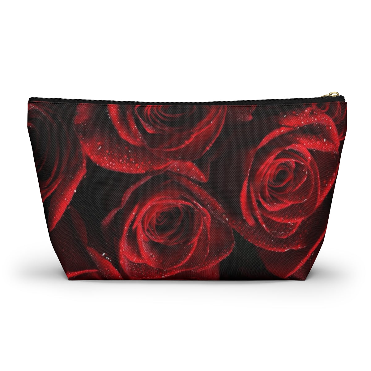 Personalized Rose Cosmetic Pouch w T-bottom, Accessory Pouch - Red Rose and Leopard